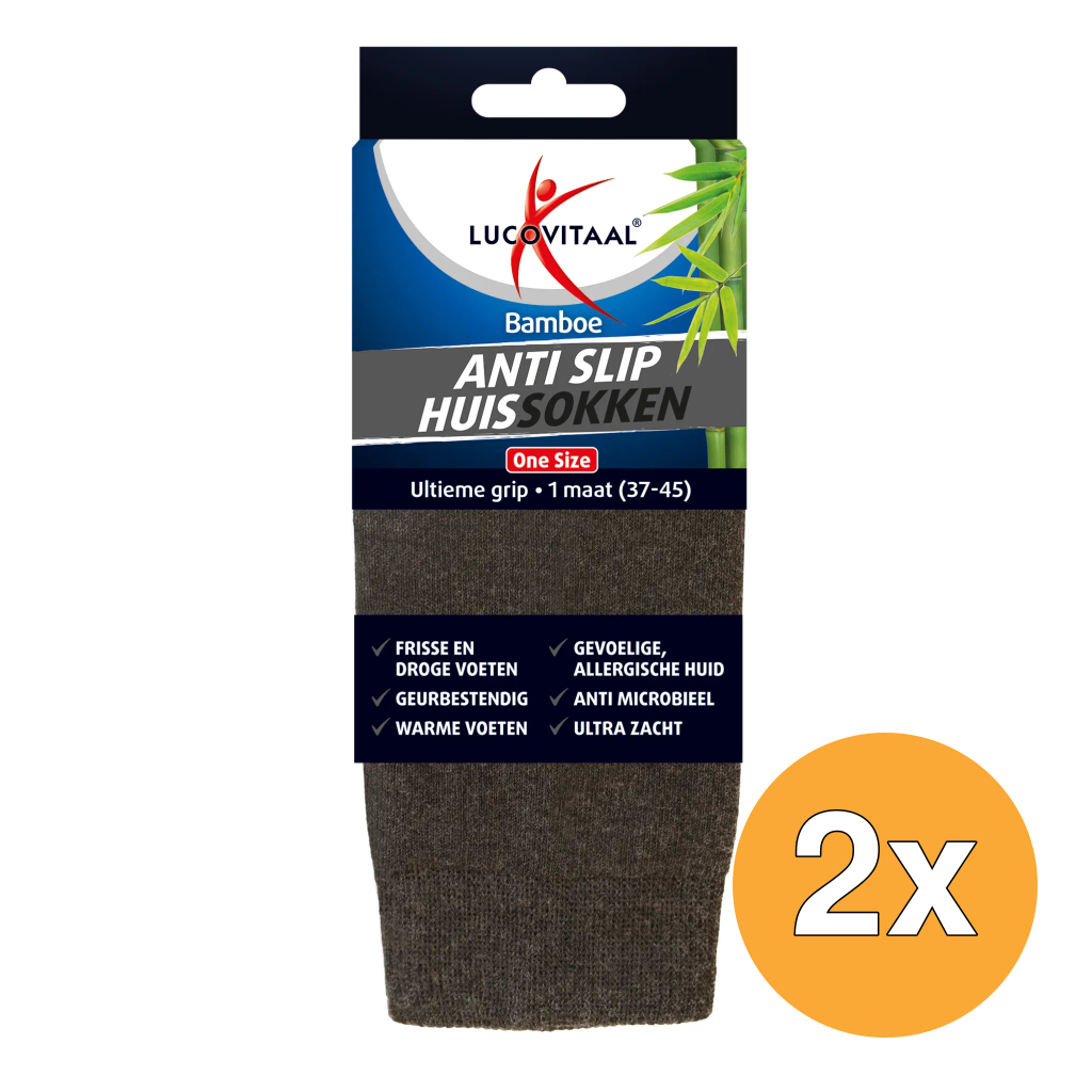 2x Lucovitaal Bamboe Anti Slip Huissokken One Size (1 Paar)