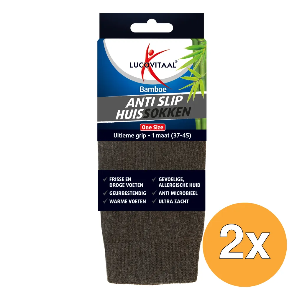 2x Lucovitaal Bamboe Anti Slip Huissokken One Size (1 Paar)