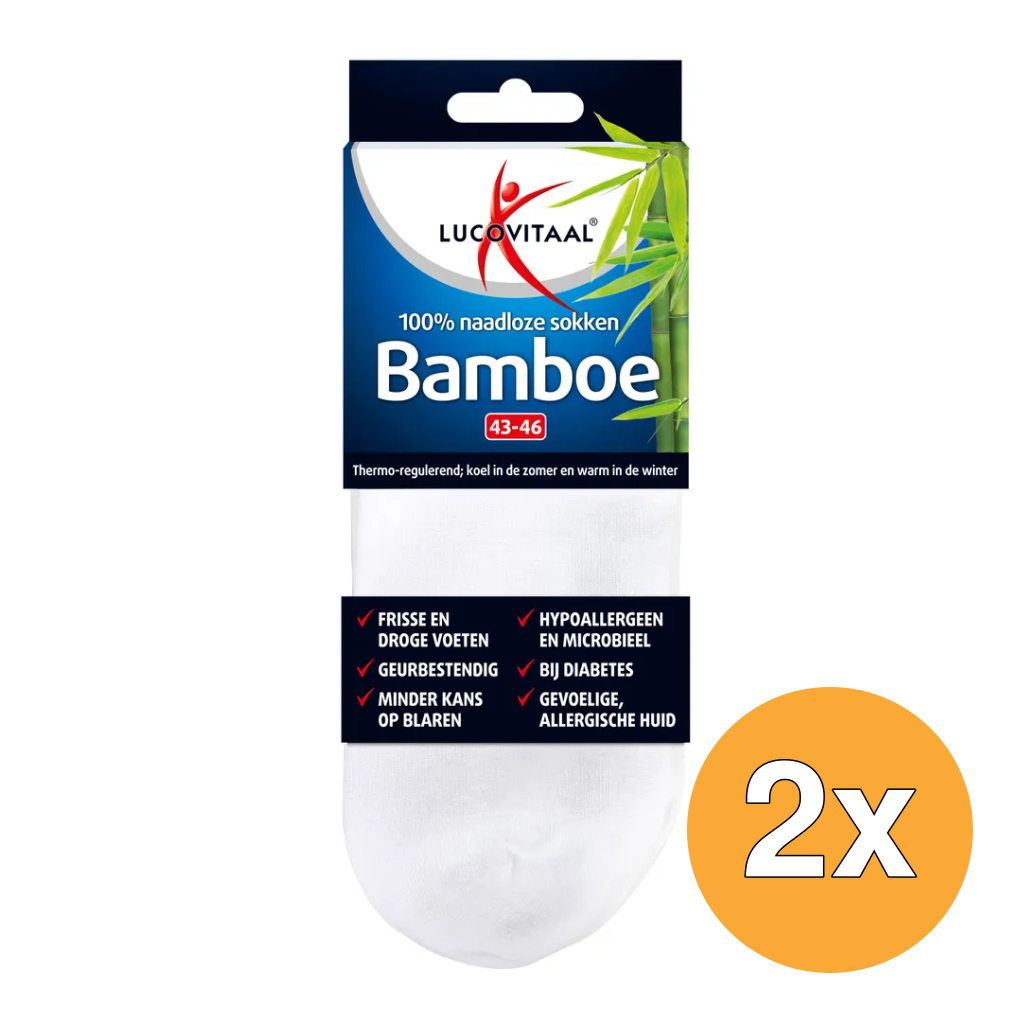 2x Lucovitaal Bamboe Enkelsokken Wit 43-46 (1 paar)