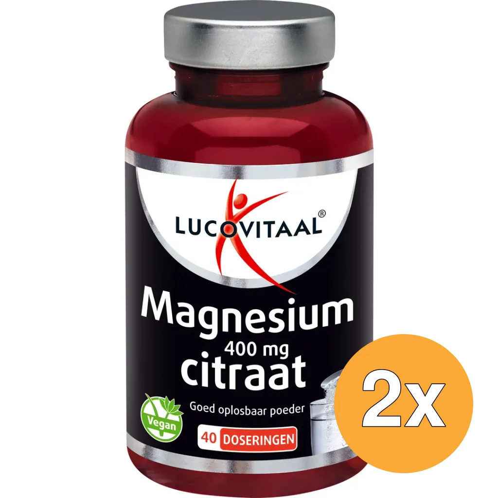 2x Lucovitaal Magnesium 400mg Citraat Poeder (40 doseringen)