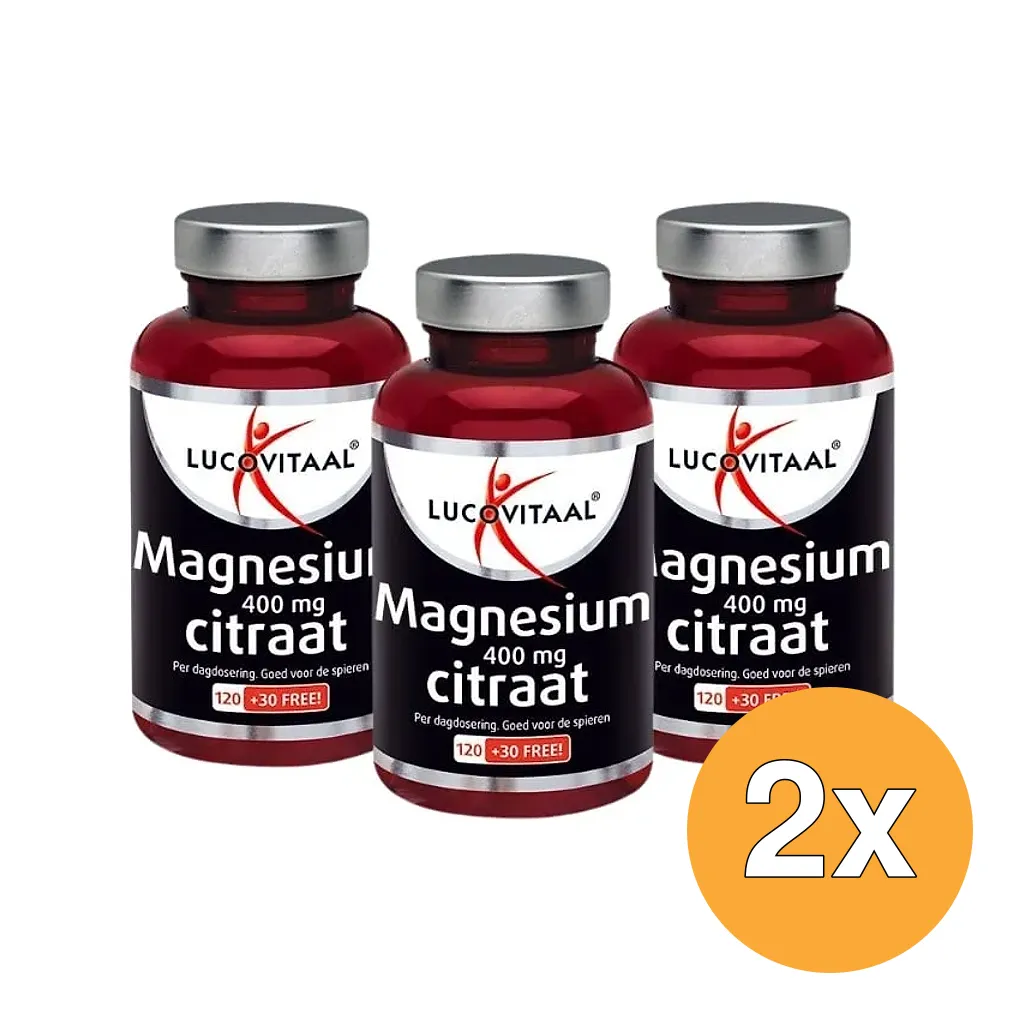 2x Lucovitaal Magnesium Citraat 400mg 3-pack (450 tabletten)