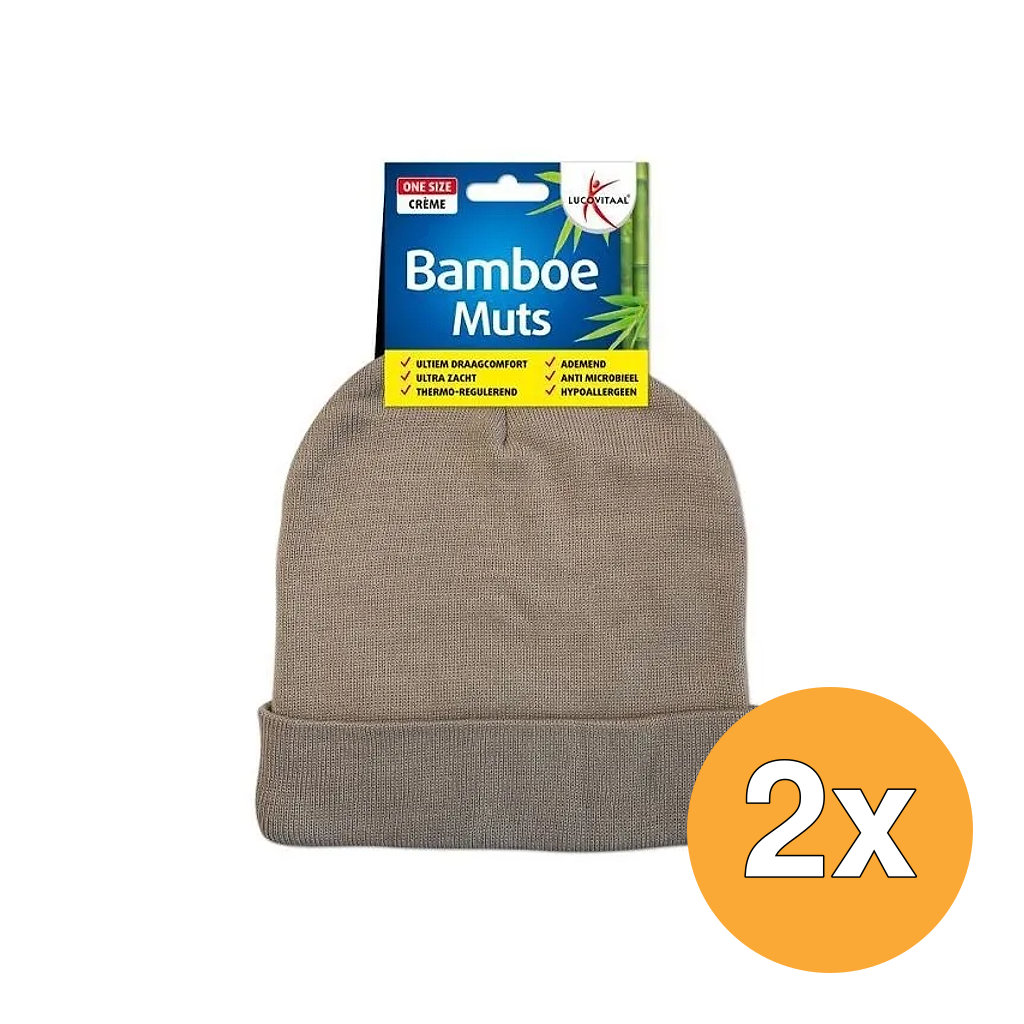 2x Lucovitaal Bamboe Muts Beige (1 stuk)