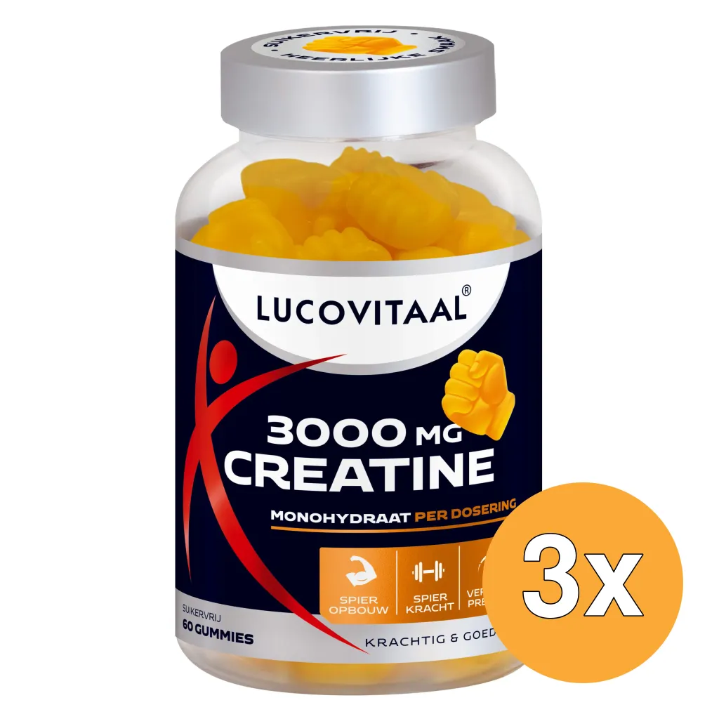 3x Lucovitaal Creatine 3000mg Gummies Vegan (60 gummies)
