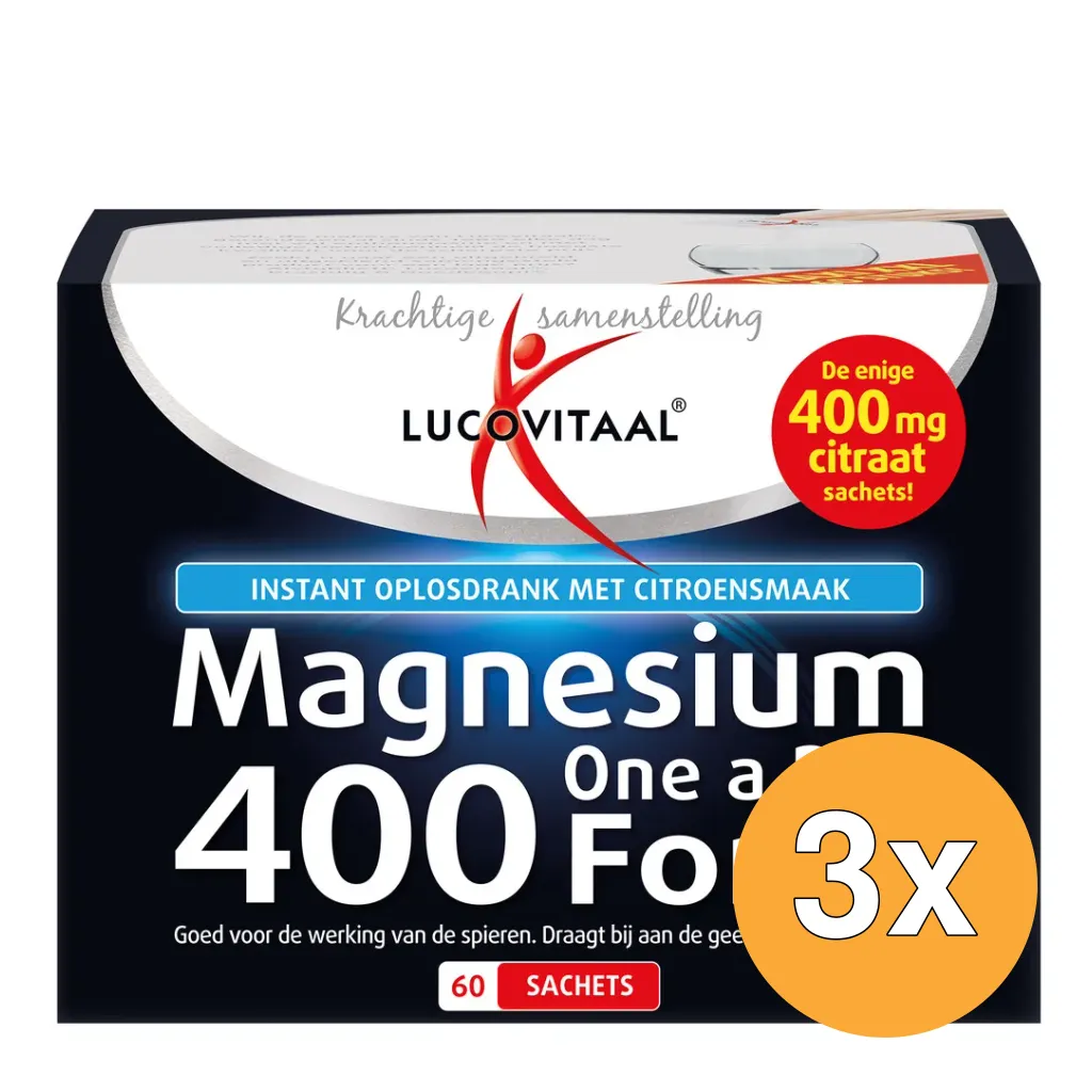 3x Lucovitaal Magnesium Citraat Poeder 400mg (60 zakjes)