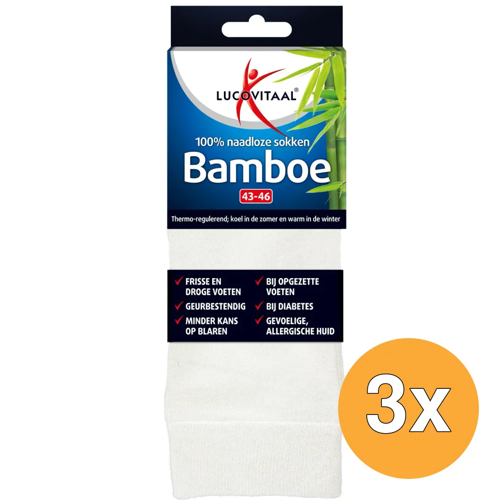 3x Lucovitaal Bamboe Lange Sokken Wit 43-46 (1 paar)