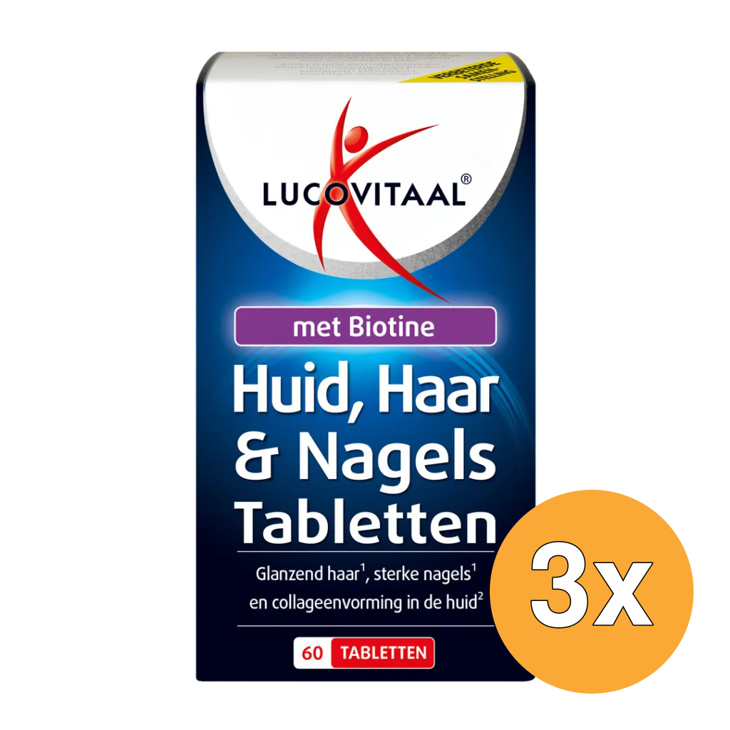 3x Lucovitaal Huid, Haar & Nagels met Biotine (60 tabletten)