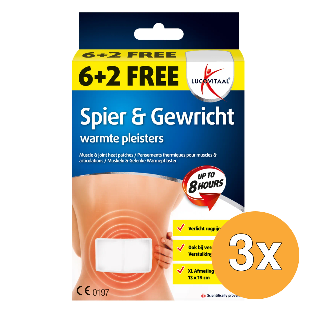 3x Lucovitaal Spier & Gewricht Warmtepleister (8 stuks)