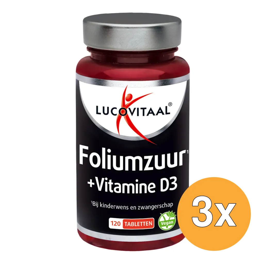 3x Lucovitaal Foliumzuur + Vitamine D3 (120 tabletten)