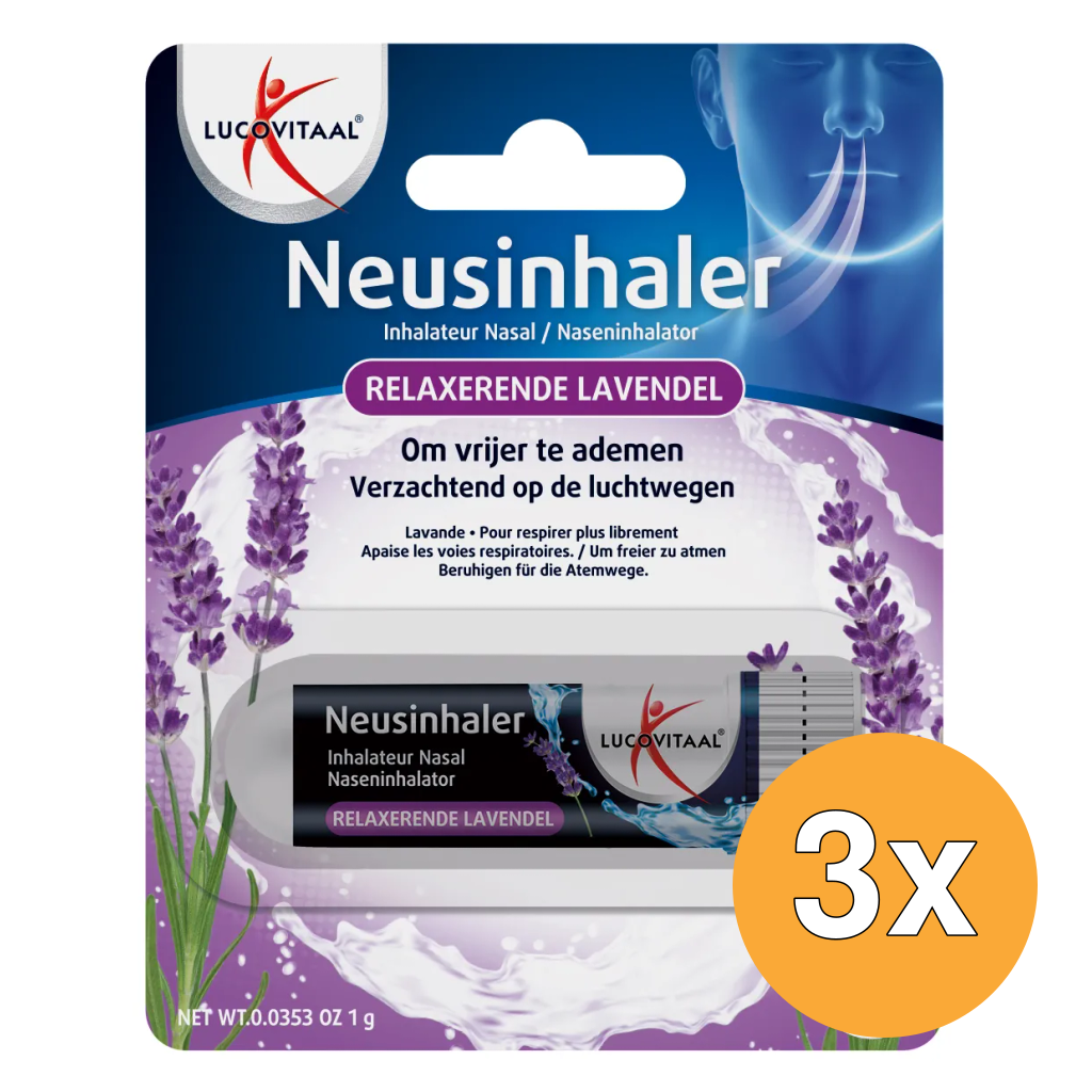 3x Lucovitaal Neusinhaler Vrijer Ademen Relaxerende Lavendel (1 gr)