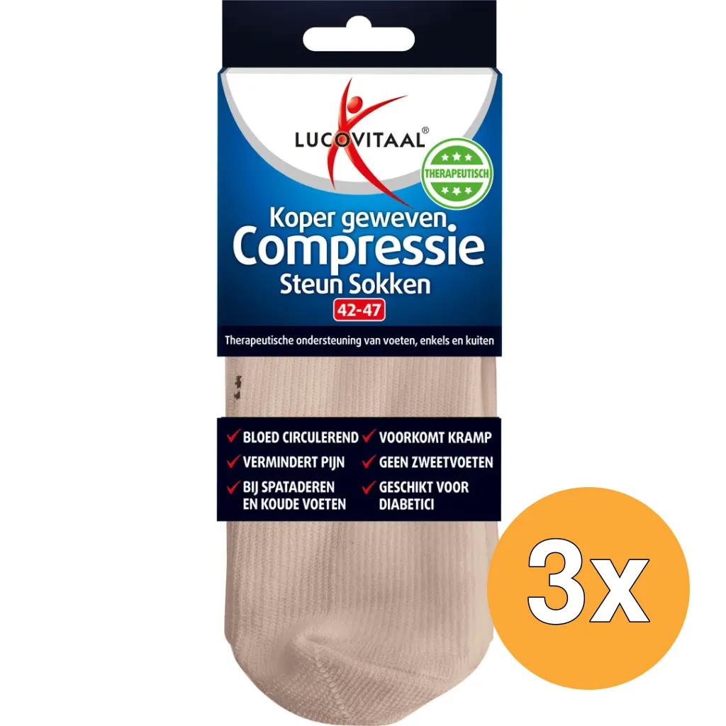 3x Lucovitaal Koper Compressie Sok 42-47 (1 Paar)