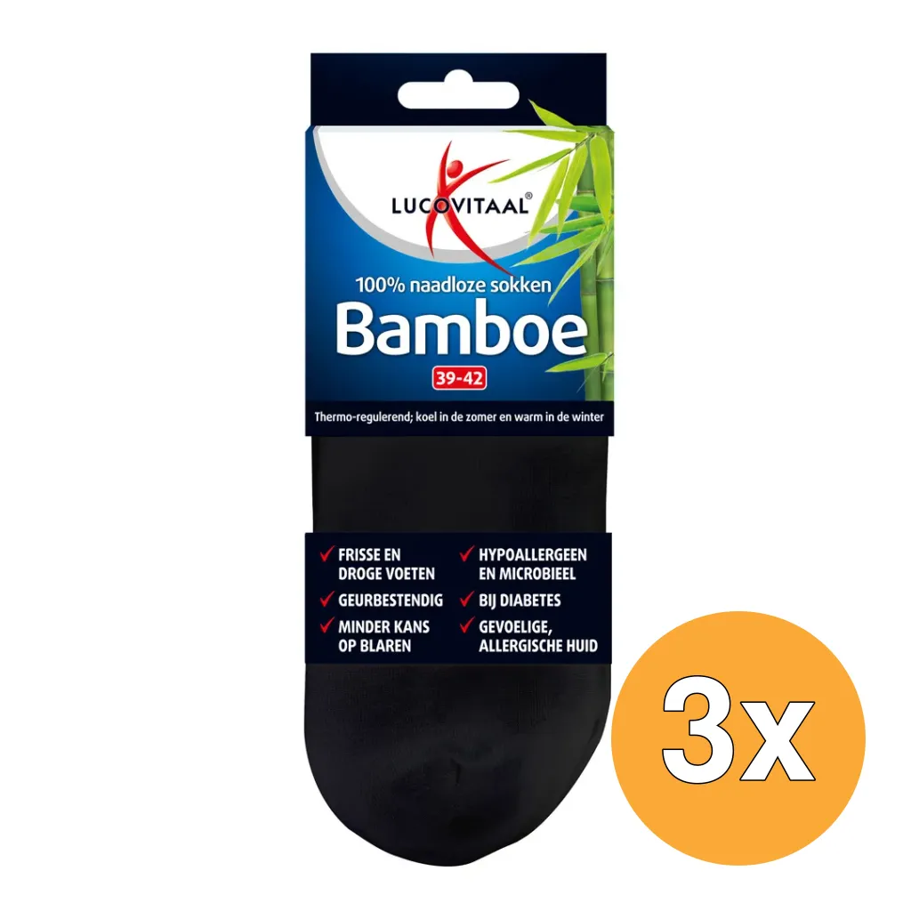 3x Lucovitaal Bamboe Enkelsokken Zwart 39-42 (1 paar)