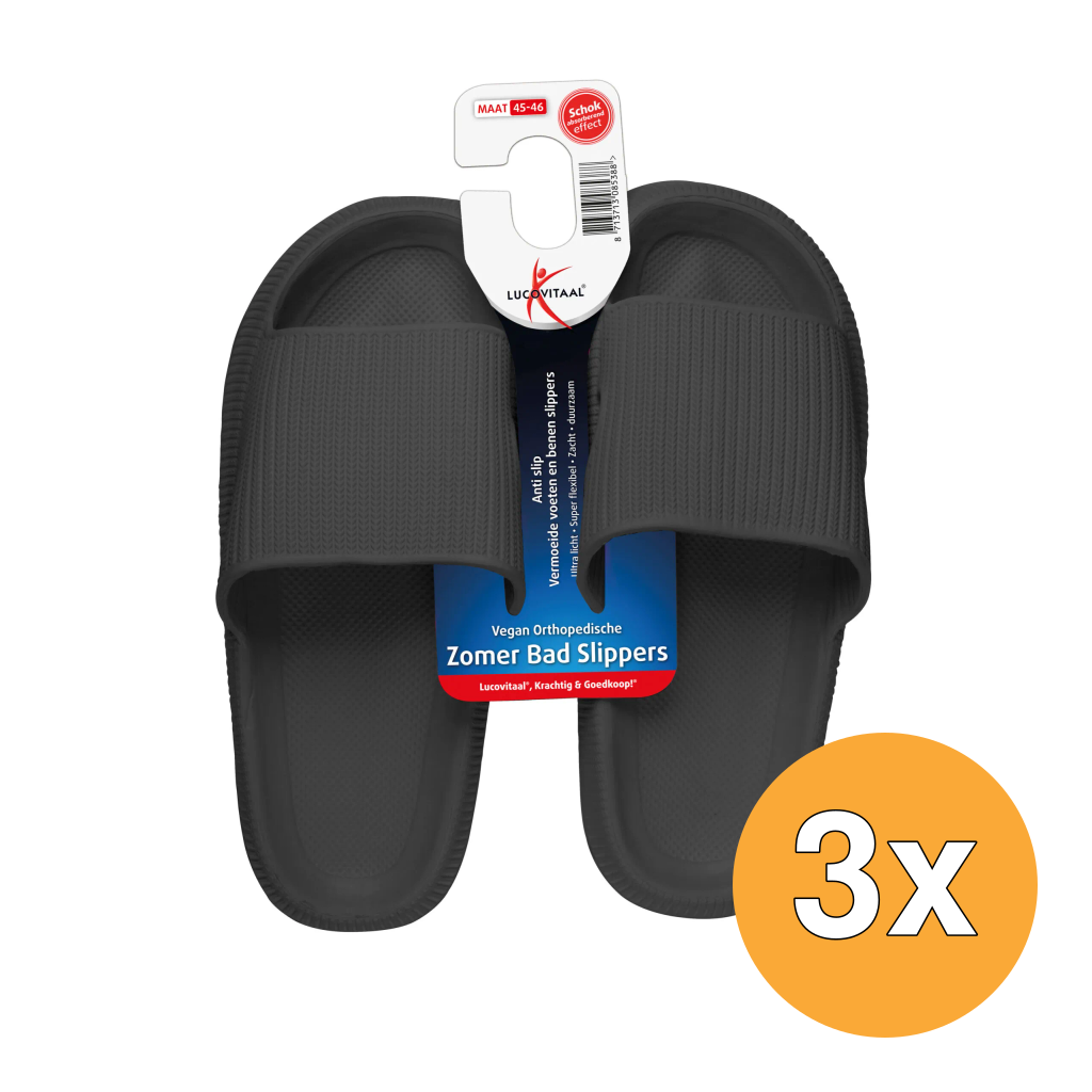 3x Lucovitaal Orth. Badslippers 45-46 Zwart (1 paar)