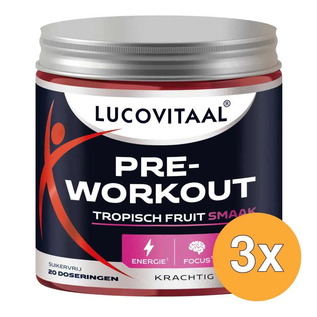 3x Lucovitaal Pre-Workout Tropisch Fruit Vegan (200 gr)