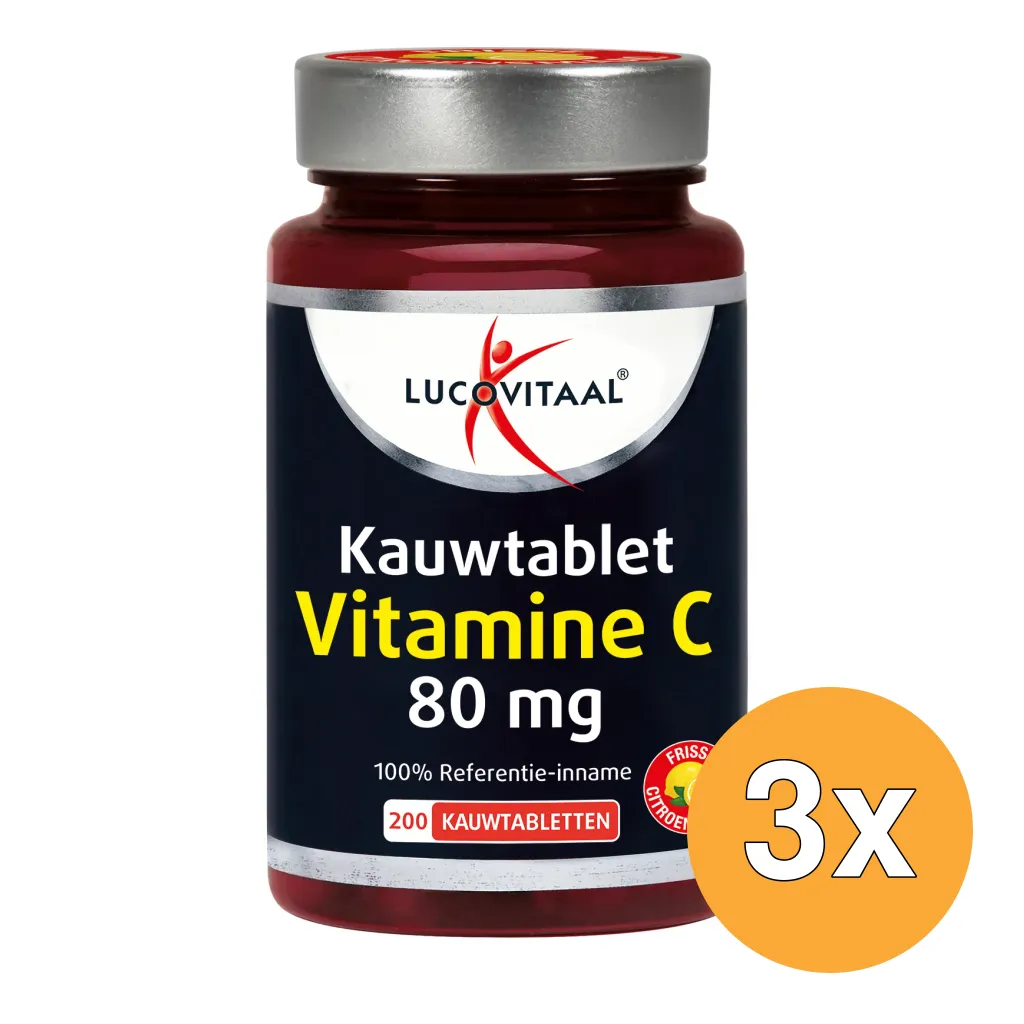 3x Lucovitaal Vitamine C 80mcg Kauwtablet Citroen (200 tabletten)