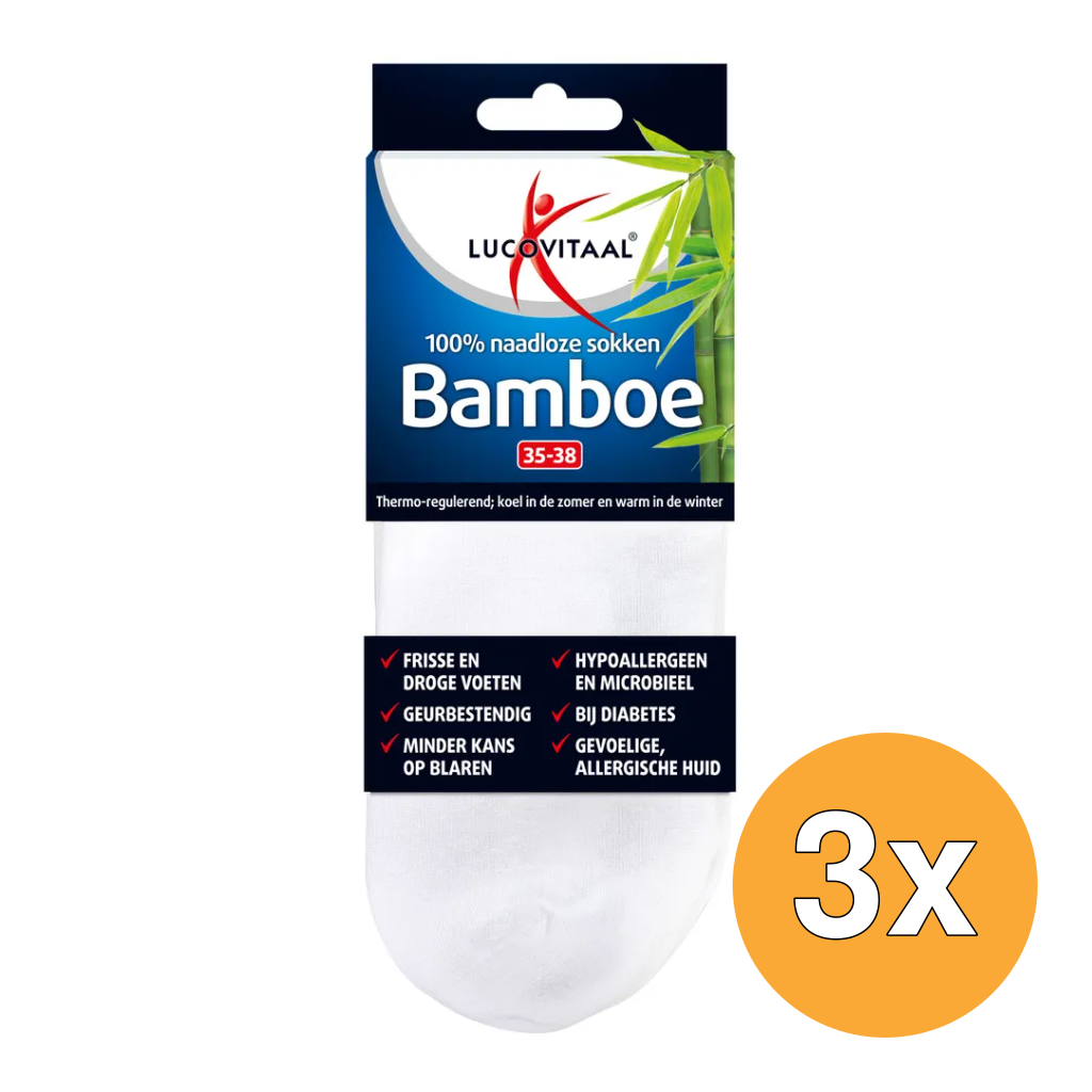 3x Lucovitaal Bamboe Enkelsokken Wit 35-38 (1 paar)
