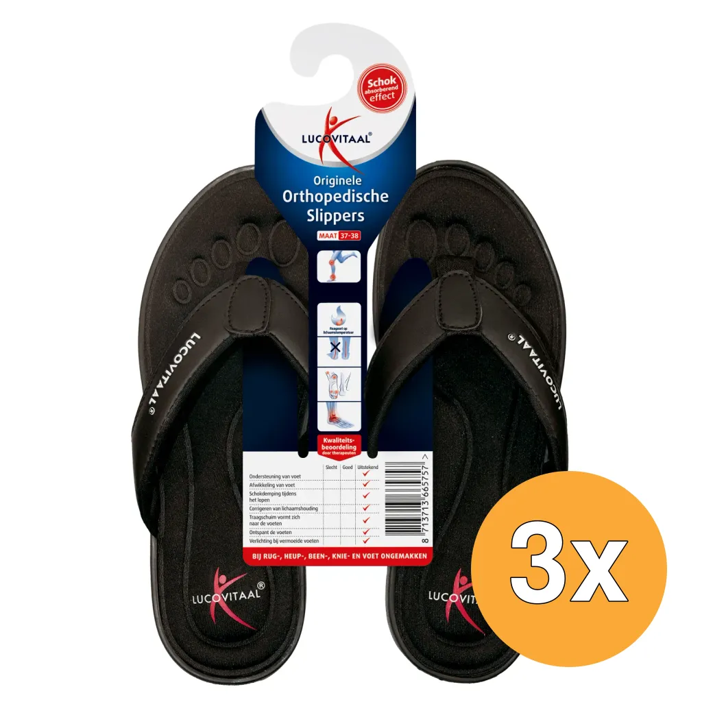 3x Lucovitaal Slipper Orthopedisch 37-38 Zwart Hanger (1 paar)