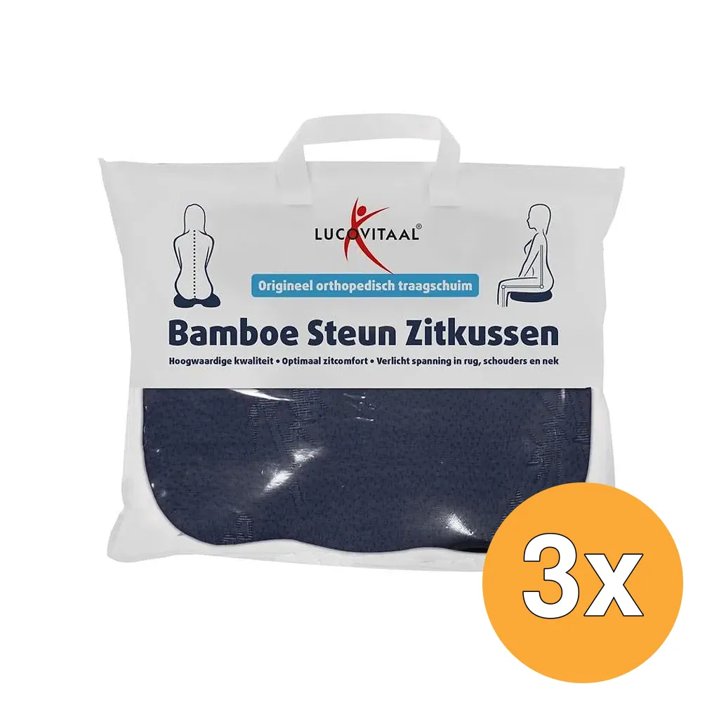 3x Lucovitaal Bamboe Steun Zitkussen Blauw (1 stuk)