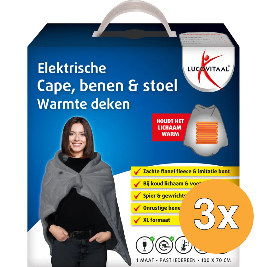 3x Lucovitaal Elektrische Cape, Benen & Stoel Warmte Deken (1 stuk)