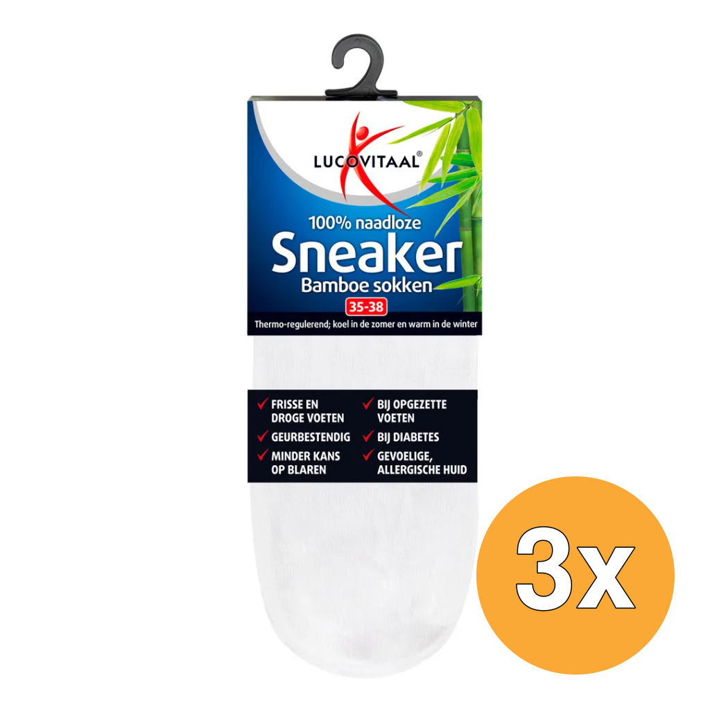 3x Lucovitaal Bamboe Sneakersokken Wit 35-38 (1 paar)