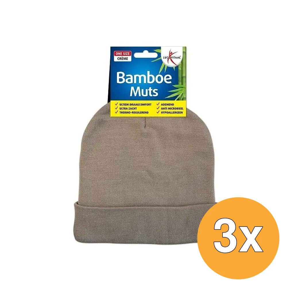 3x Lucovitaal Bamboe Muts Beige (1 stuk)