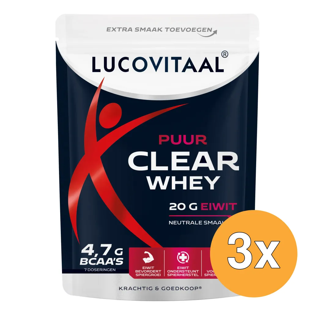 3x Lucovitaal Clear Whey poeder Puur Vega (175 gr)