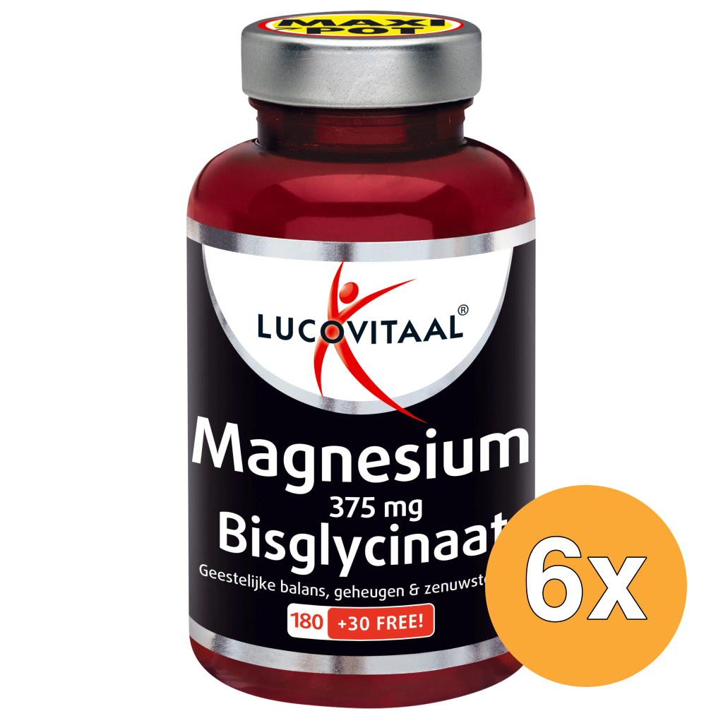 6x Lucovitaal Magnesium 375mg Bisglycinaat (210 tabletten)