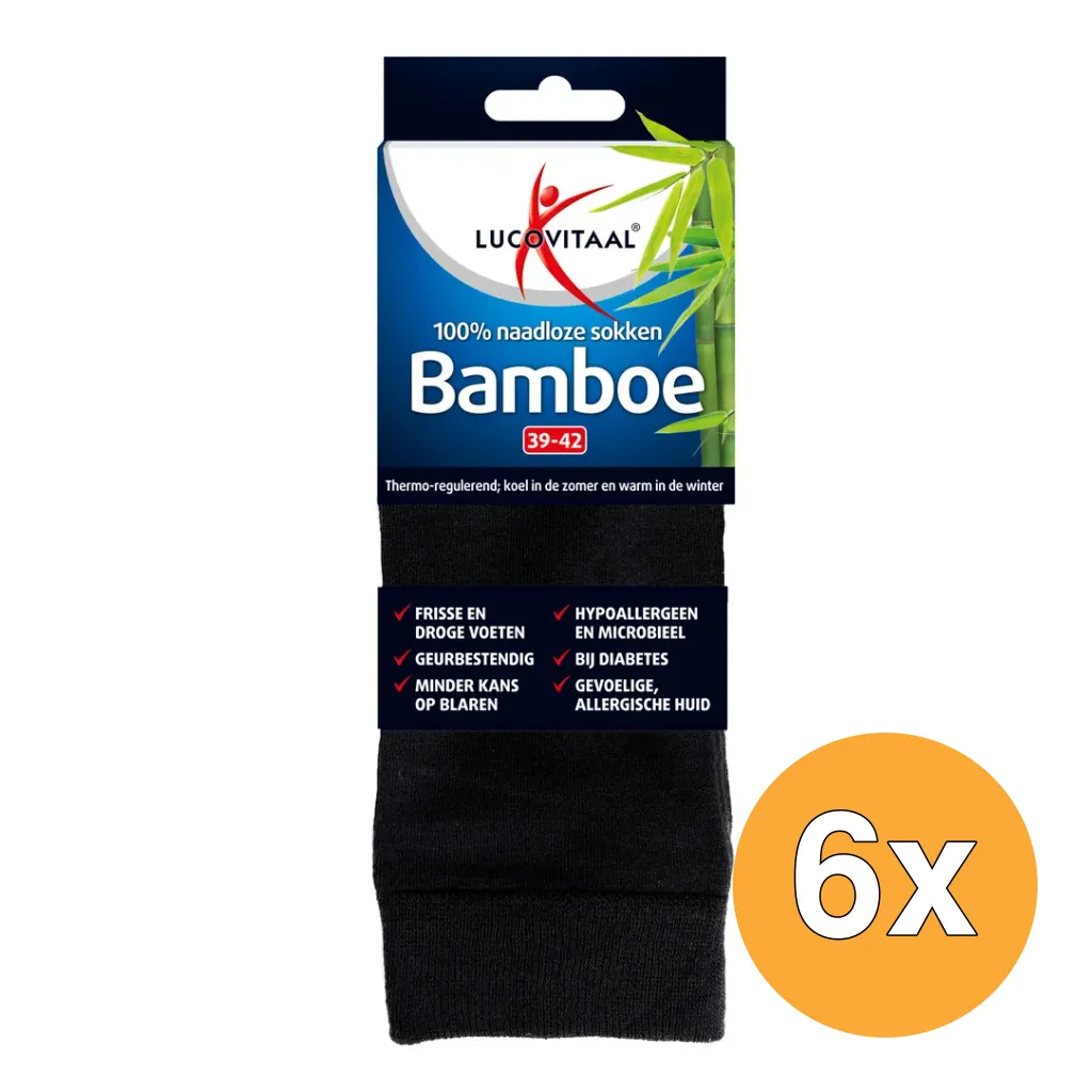 6x Lucovitaal Bamboe Lange Sokken Zwart 39-42 (1 paar)