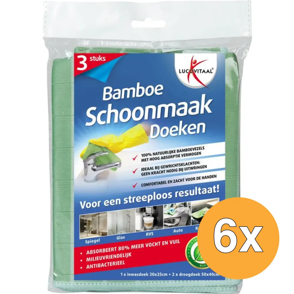 6x Lucovitaal Bamboe Schoonmaakdoekjes (3 stuks)