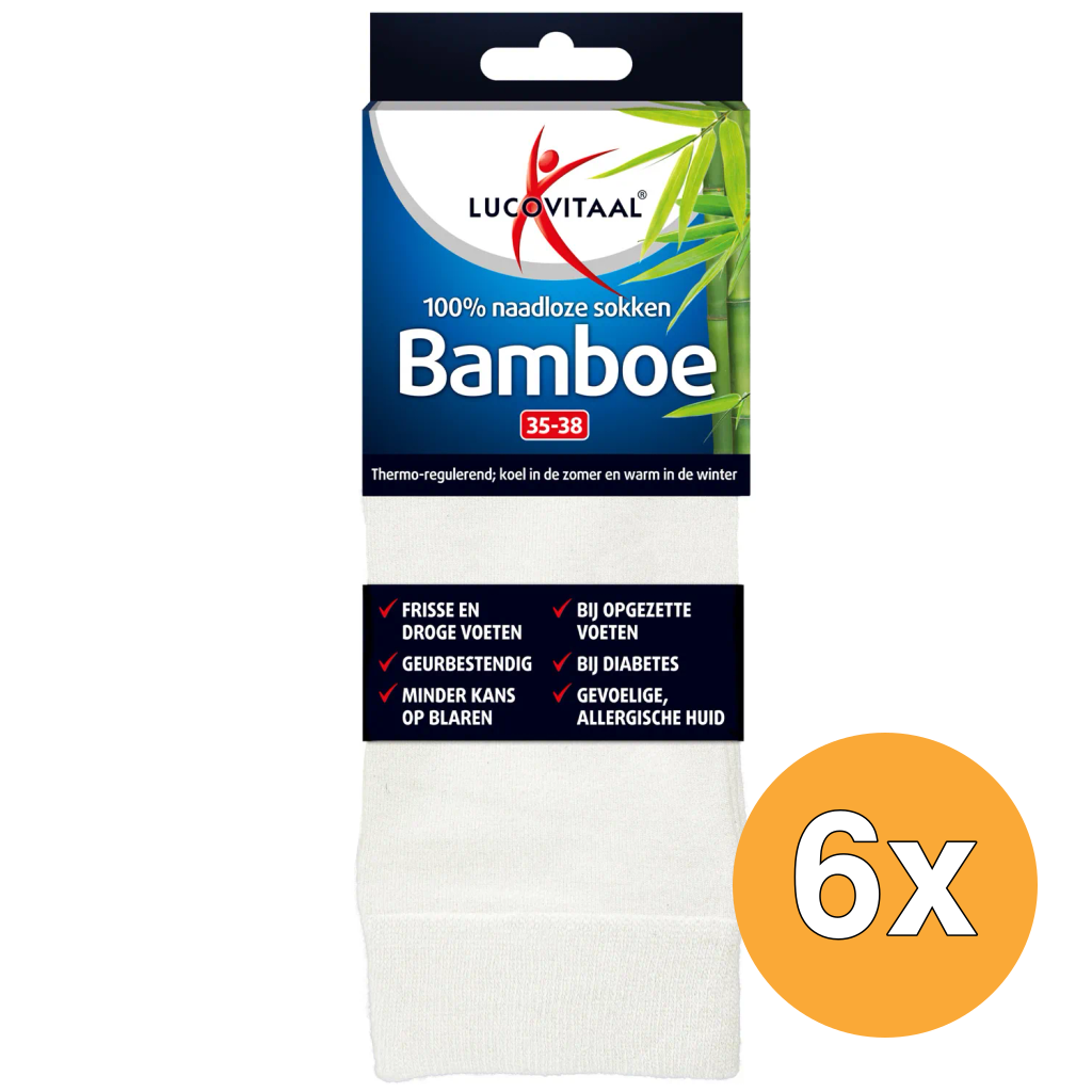 6x Lucovitaal Bamboe Sok Lang Wit 35-38 (1 paar)