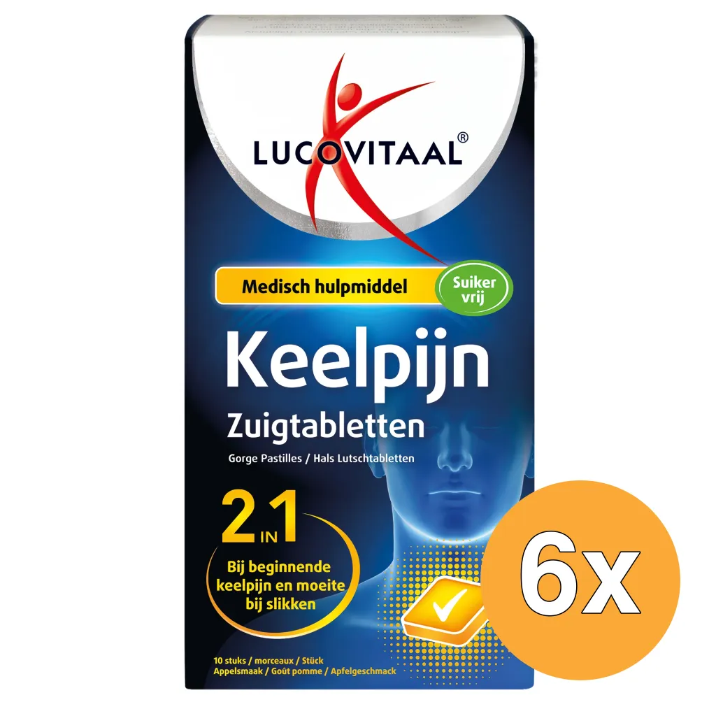 6x Lucovitaal Keelpijn 2-in-1 (10 zuigtabletten)