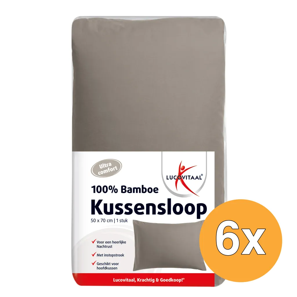 6x Lucovitaal Bamboe Kussensloop Taupe (1 stuk)