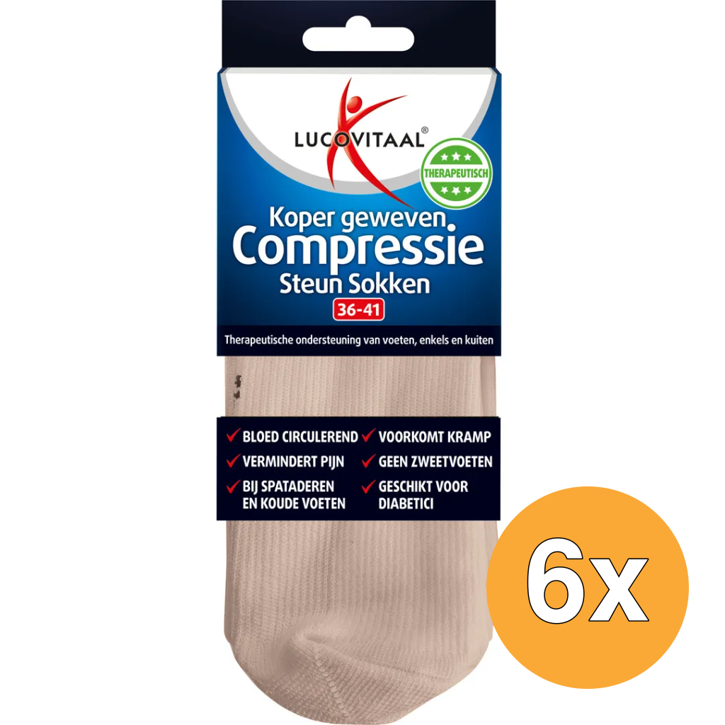 6x Lucovitaal Koper Compressie Sok 36-41 (1 Paar)