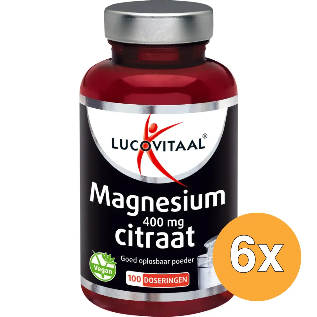 6x Lucovitaal Magnesium 400mg Citraat Poeder (100 doseringen)