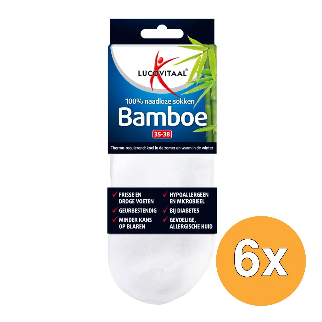 6x Lucovitaal Bamboe Enkelsokken Wit 35-38 (1 paar)