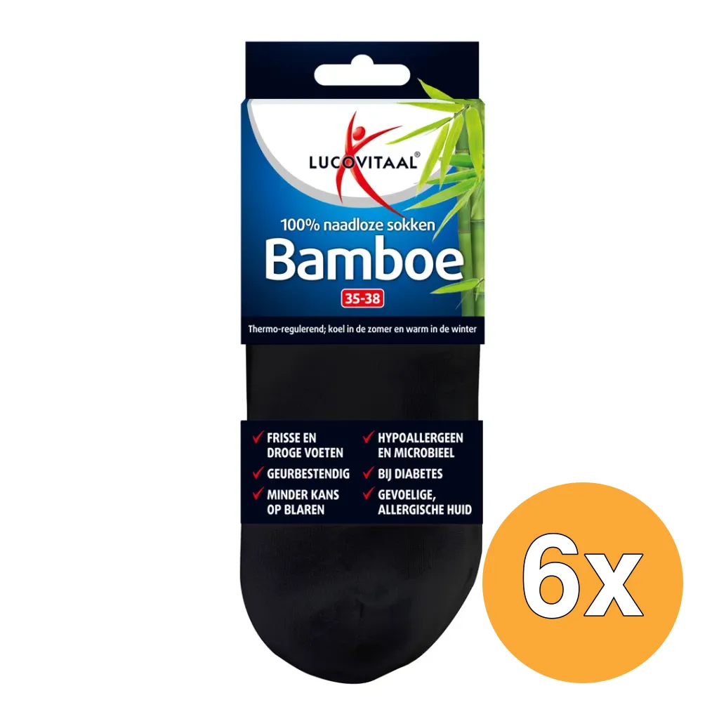 6x Lucovitaal Bamboe Enkelsokken Zwart 35-38 (1 paar)