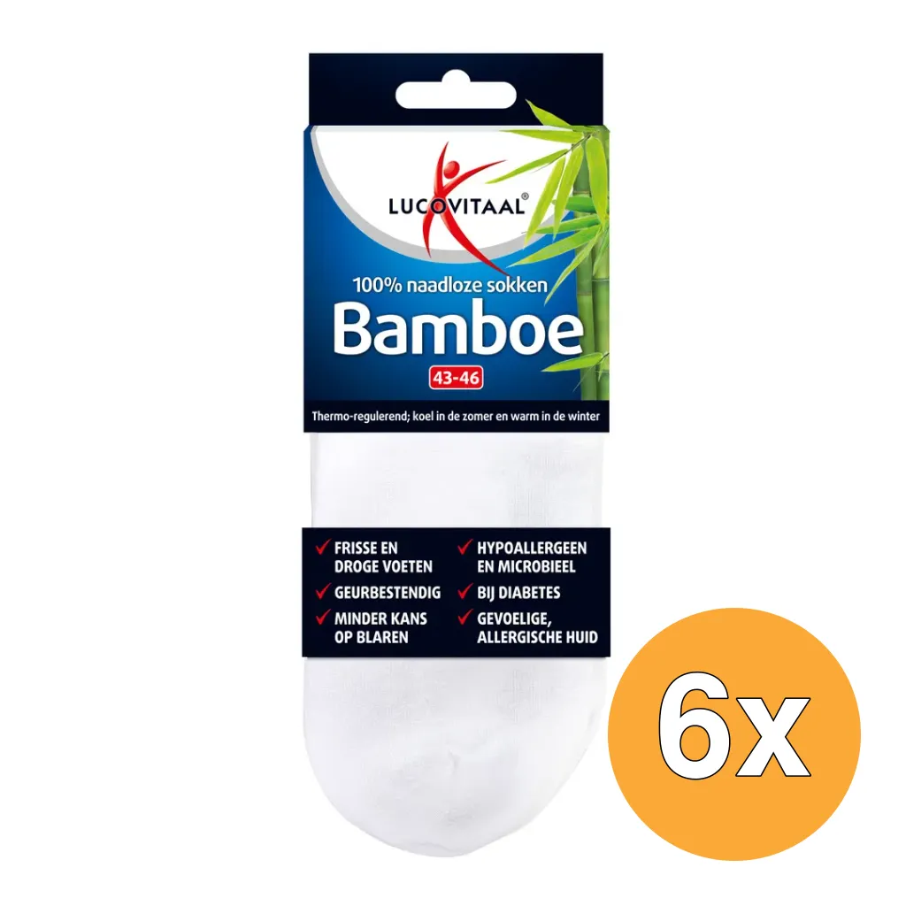 6x Lucovitaal Bamboe Enkelsokken Wit 43-46 (1 paar)