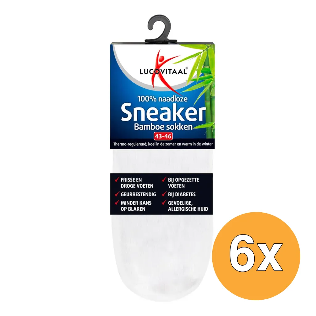 6x Lucovitaal Bamboe Sneakersokken Wit 38-42 (1 paar)