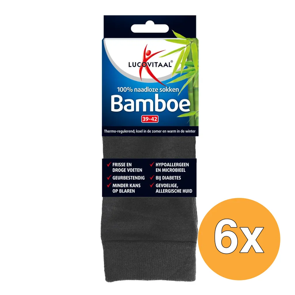 6x Lucovitaal Bamboe Lange Sokken Antraciet 39-42 (1 paar)