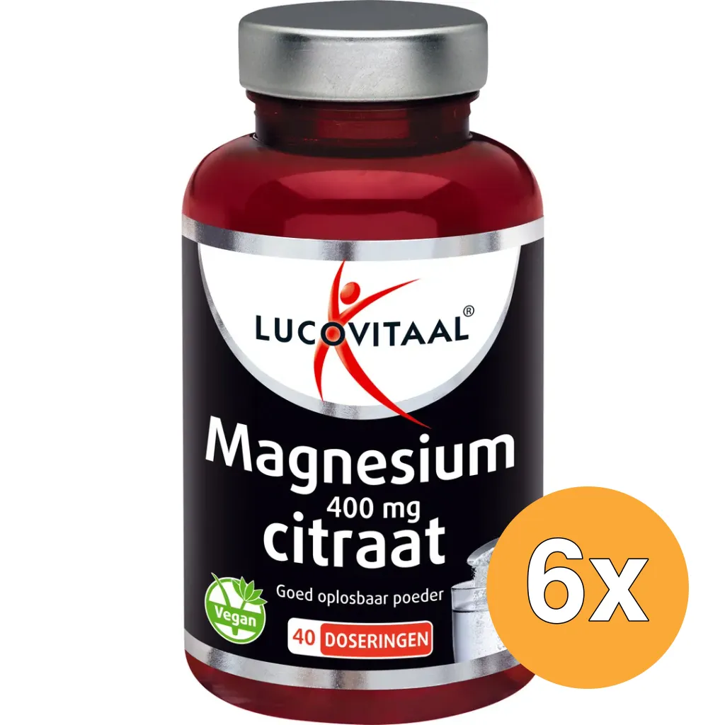 6x Lucovitaal Magnesium 400mg Citraat Poeder (40 doseringen)