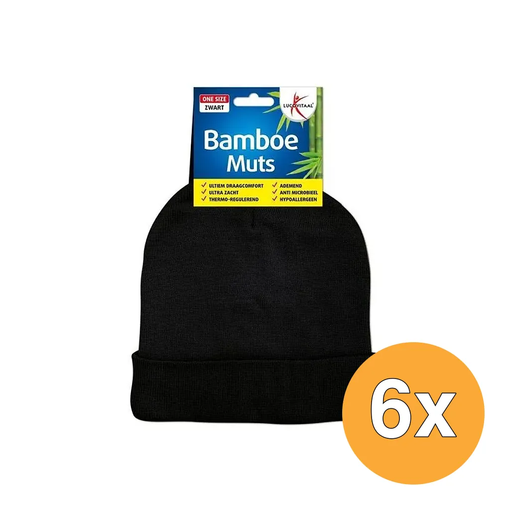 6x Lucovitaal Bamboe Muts Zwart (1 stuk)