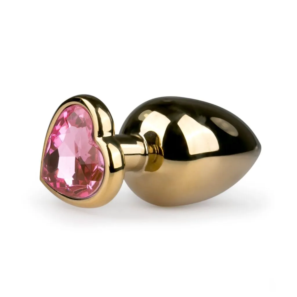 Easytoys Anal Collection - Metal Butt Plug with Pink Heart Stone Large Goud (1 stuk)
