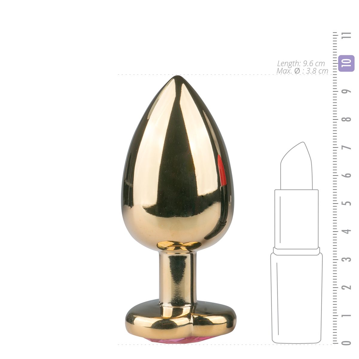 Easytoys Anal Collection - Metal Butt Plug with Pink Heart Stone Large Goud (1 stuk) - image 3