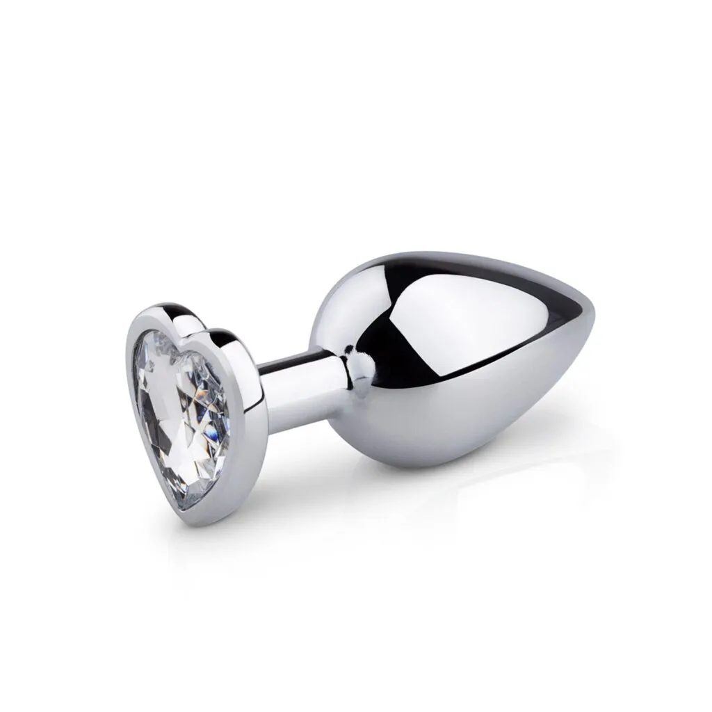 Easytoys Anal Collection - Metal Butt Plug with Pink Heart Stone Medium Zilver (1 stuk)