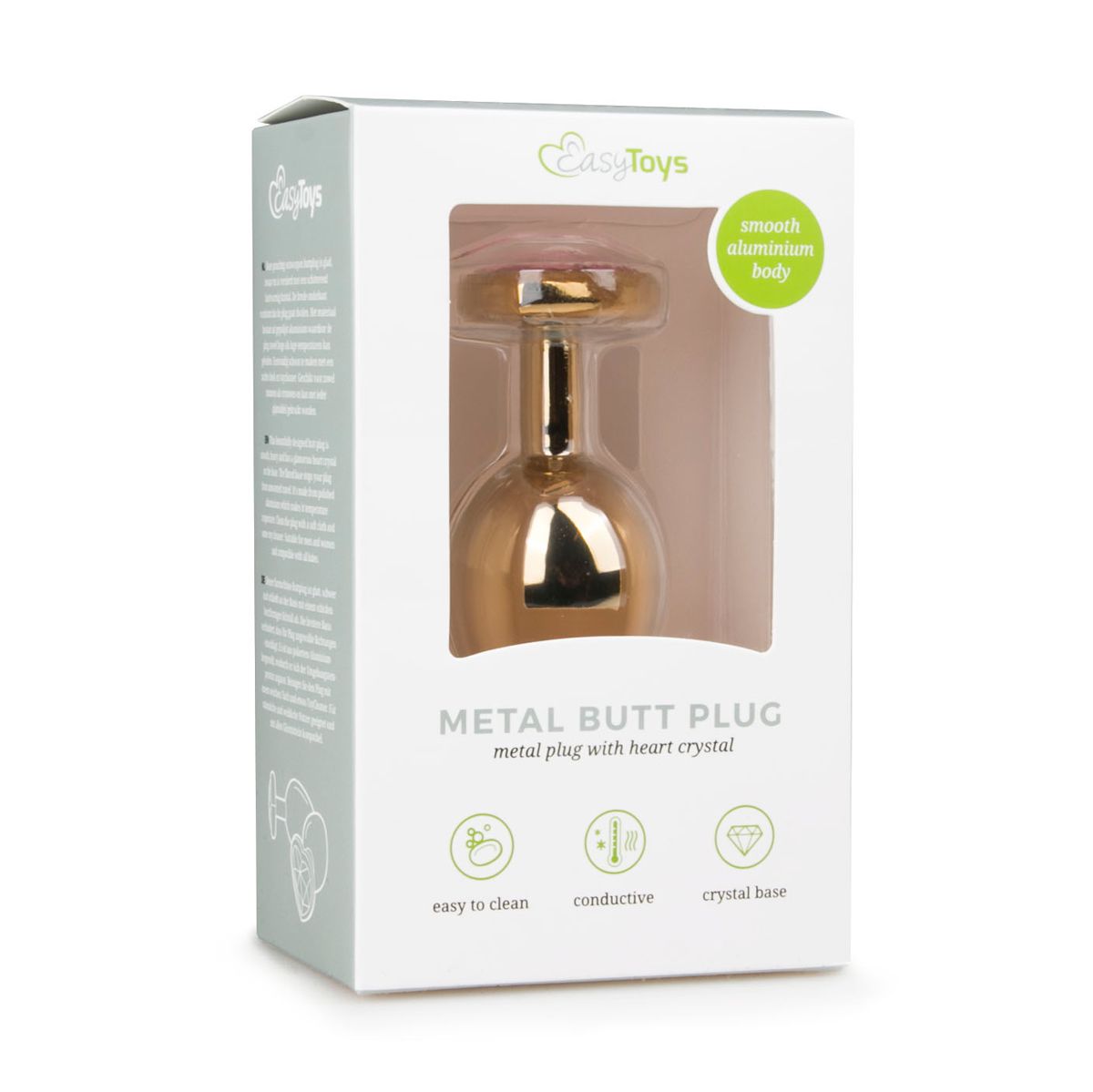 Easytoys Anal Collection - Metal Butt Plug with Pink Heart Stone Medium Goud (1 stuk)