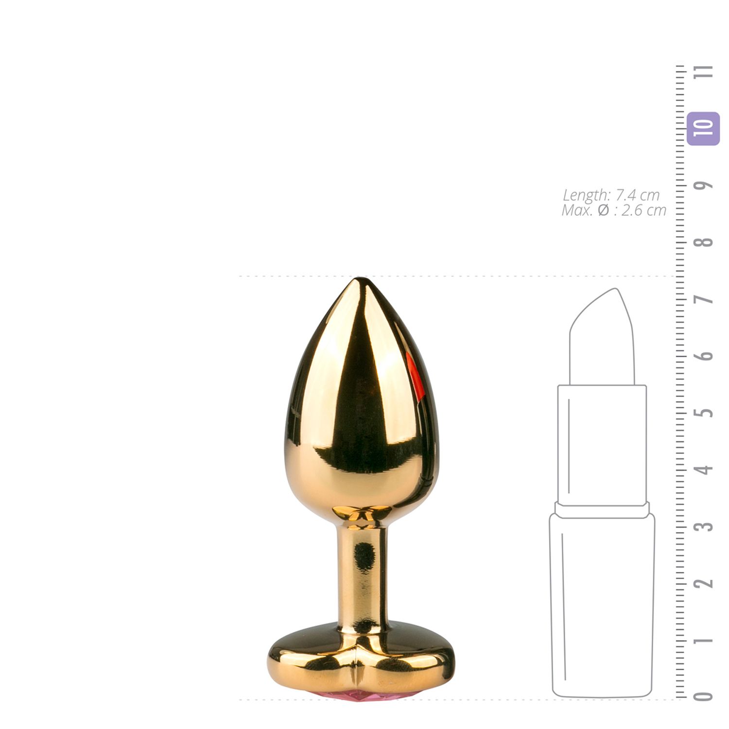 Easytoys Anal Collection - Metal Butt Plug with Pink Heart Stone Small Goud (1 stuk) - image 3