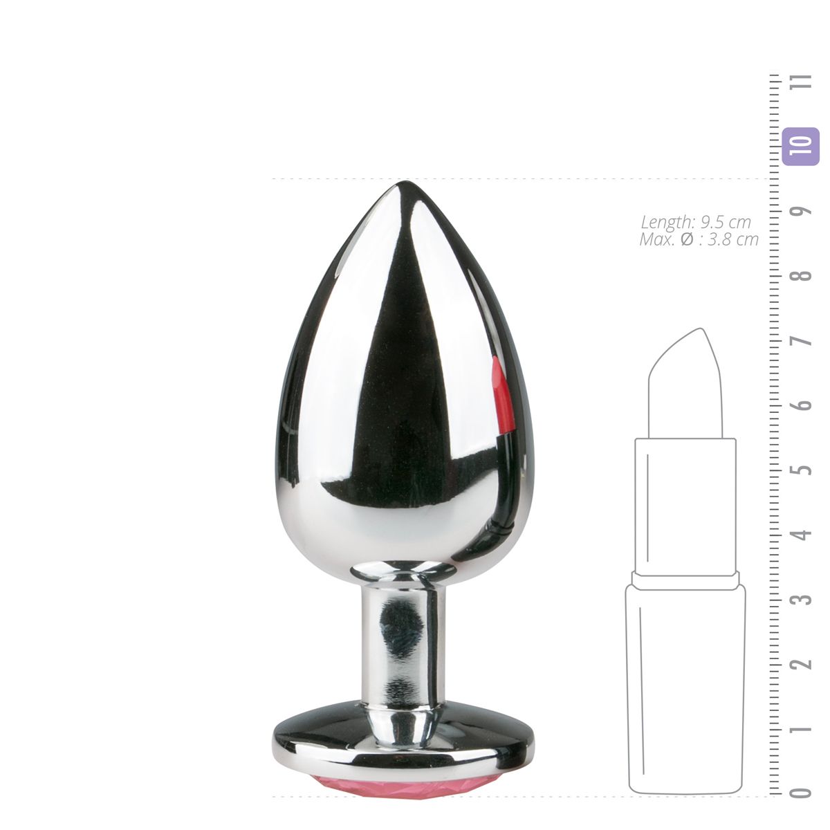 Easytoys Anal Collection - Metal Butt Plug with Pink Stone Large Zilver (1 stuk) - image 3