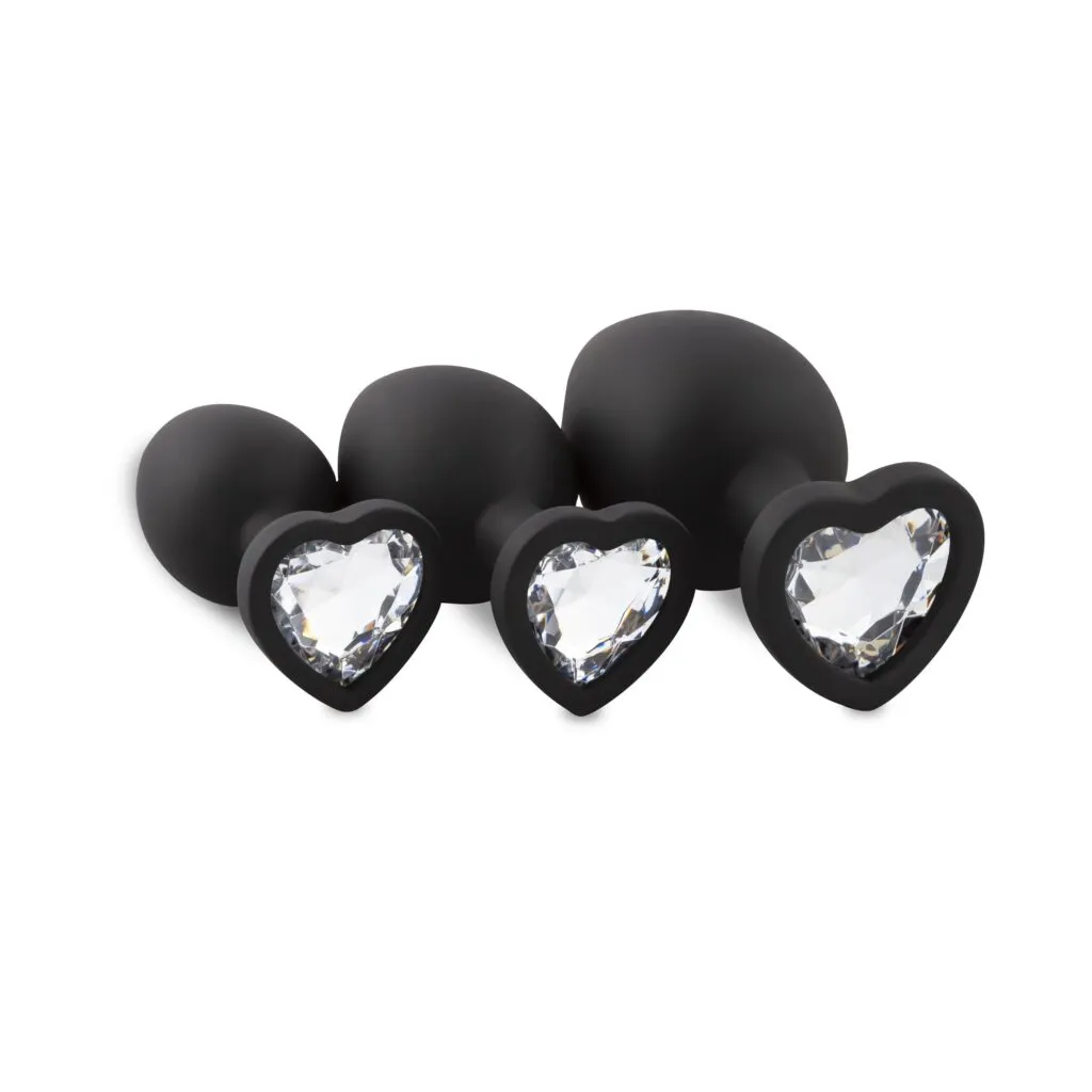 Easytoys Anal Collection - Silicone Buttplug Set with Heart Diamond Zwart (1 stuk)