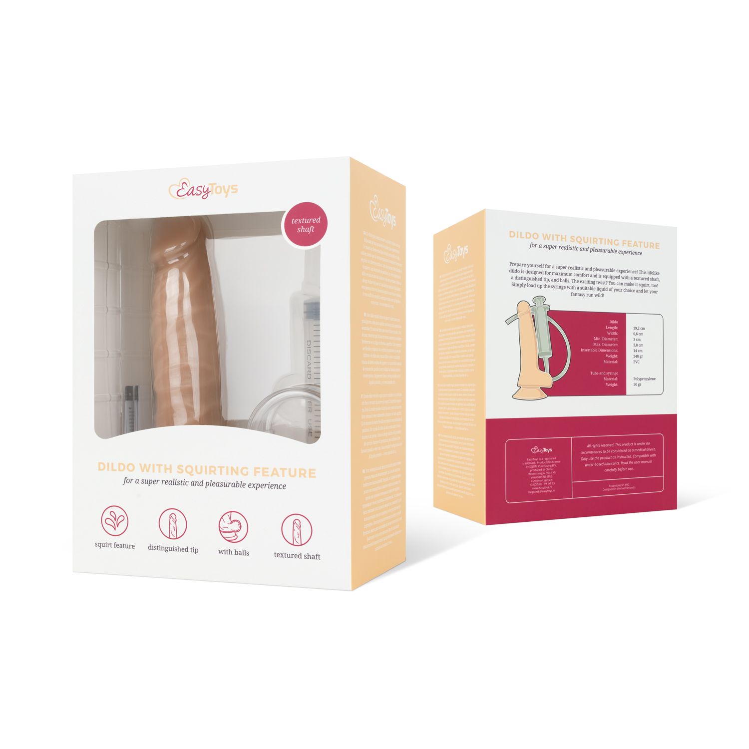 Easytoys Dildo Collection - Squirting Dildo with Syringe Beige (1 stuk)