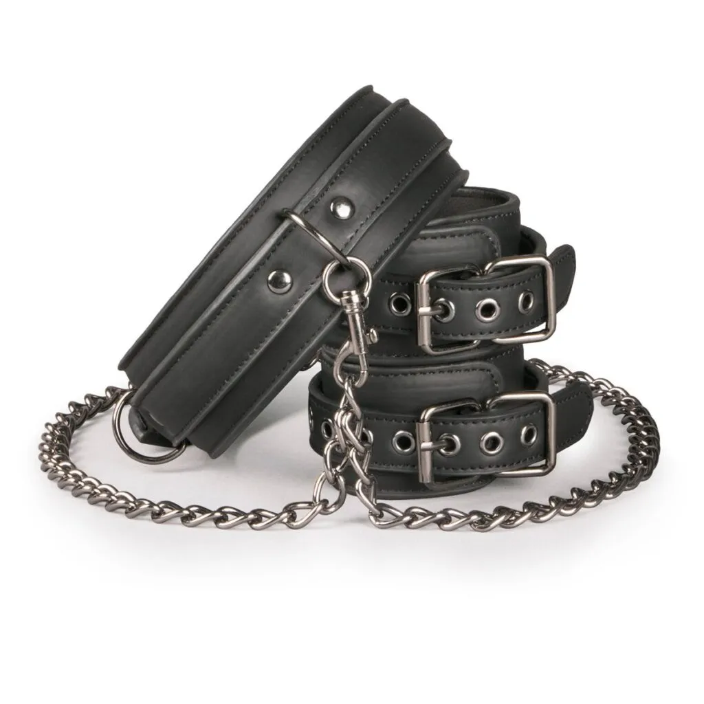 Easytoys Fetish Collection - Leather Collar with Hand Cuffs Zwart (1 stuk)