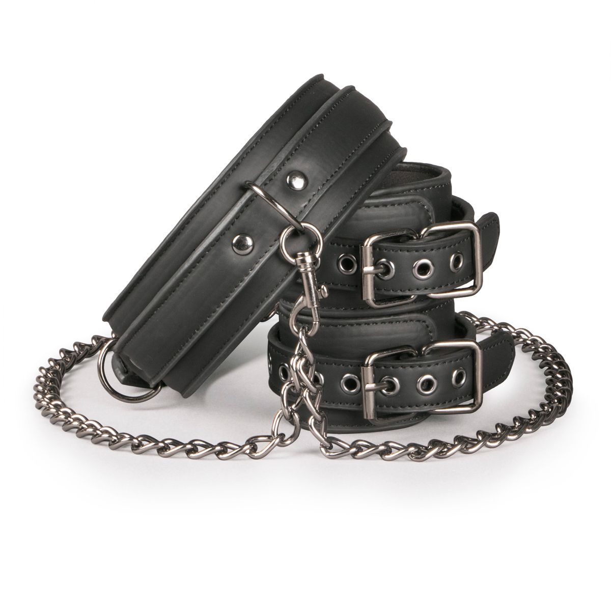 Easytoys Fetish Collection - Leather Collar with Hand Cuffs Zwart (1 stuk)